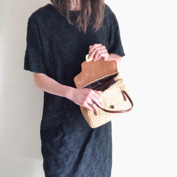 Vintage straw & leather mini tote - Picture 5 of 16